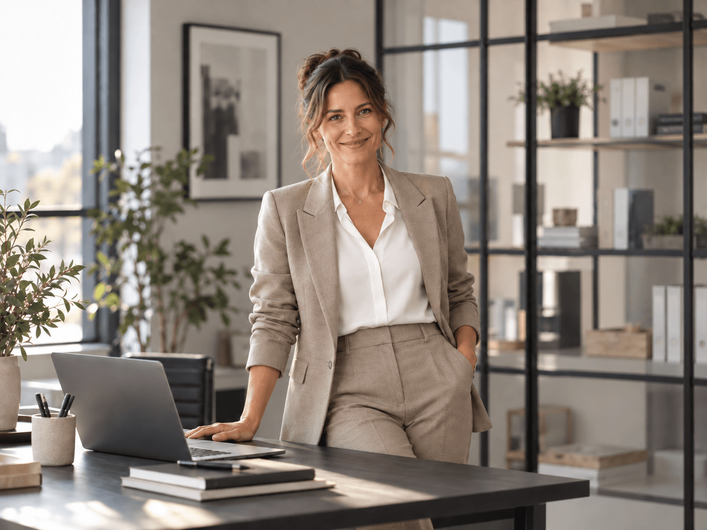 Businessporträt einer Fotografin in einem modernen Büro